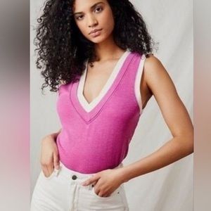 Free People Cozy Girl Tank Bodysuit in Dragonfruit